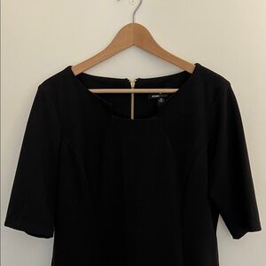 ronni nicole black shift dress with floral pattern at hem, size 12